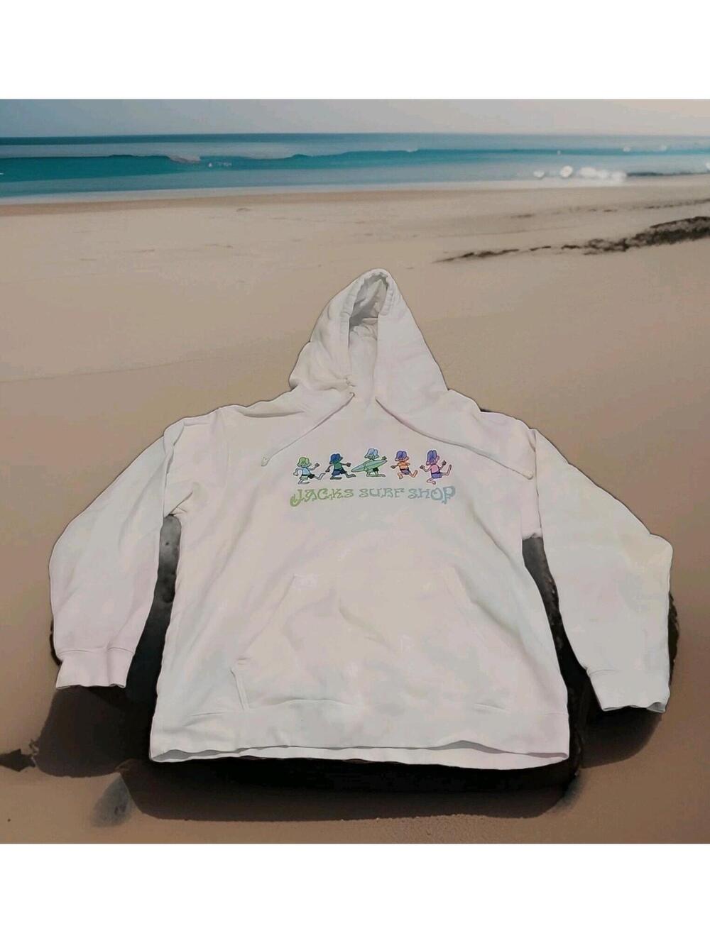 Jacks Surfboards White Tie Dye Pullover Hoodie SZ L Long Sleeve Pocket 214